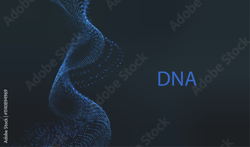 Artificial Intelligence DNA particle waves future connect innovation vector design. Big data biology dna molecule background. Technology ai blue code particles dots banner.