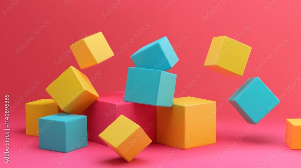 Colorful Cubes Abstract Composition: A Playful 3D Rendering of Vivid Geometric Shapes Colorful Cubes Abstract Composition: A Playful 3D Rendering of Vivid Geometric Shapes