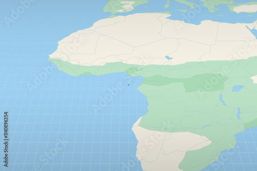 Sao Tome and Principe highlighted on a detailed map, geographic location of Sao Tome and Principe.