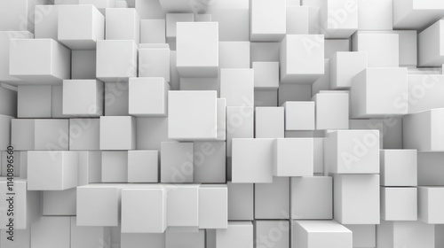 Abstract White Cube Composition: A 3D Render of Stacked Cubes