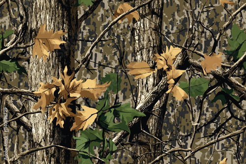 Real tree forest camouflage seamless pattern design pattern for hunting and military uniform. Hunting camouflage pattern