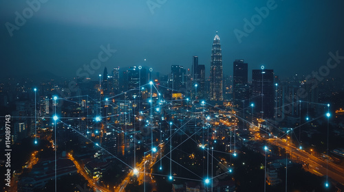 Wallpaper Mural Smart digital city with connection cyber security network reciprocity over the cityscape . future smart wireless digital city and social media networking systems that connects people within the city Torontodigital.ca