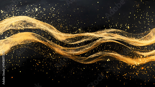 Golden Sparkle: Glitter Confetti Wave on a Black Background
