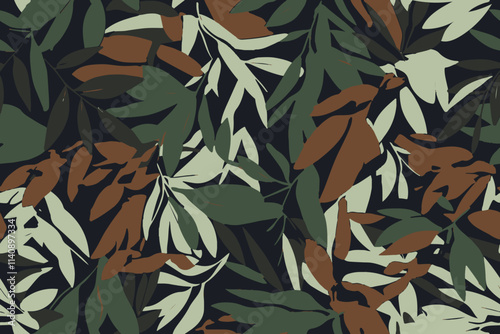 Realistic forest camouflage for hunting. Hunting Seamless pattern. Conifer tree, branches and leaves. Useable for hunting and military purposes.