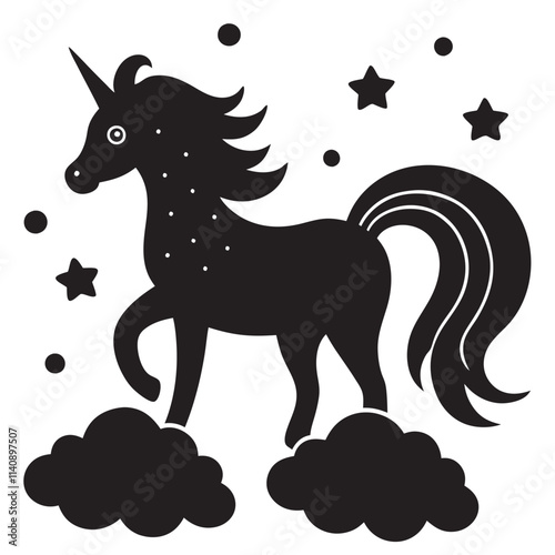 Happy unicorn face silhouette vector unicorn vector head portrait horse sticke