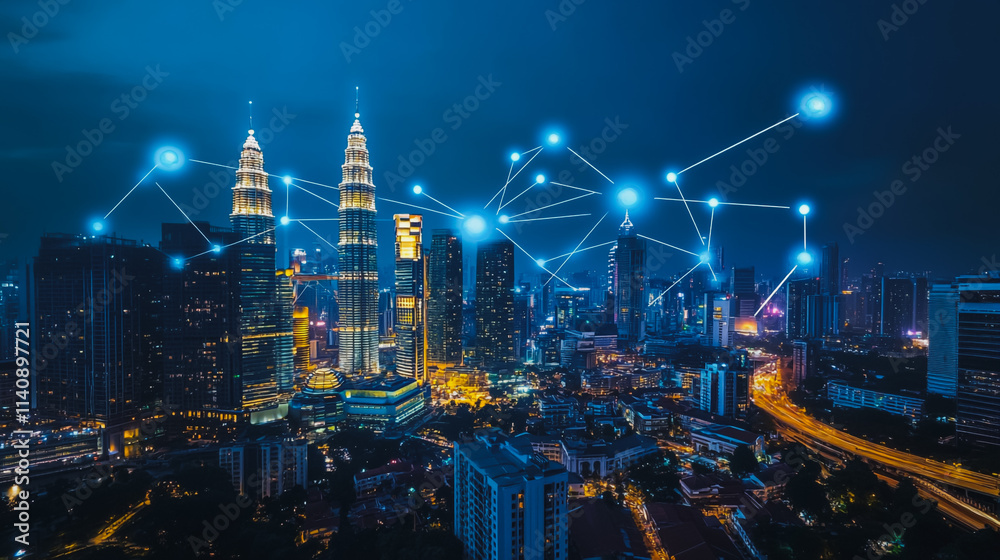 custom made wallpaper toronto digitalSmart digital city with connection cyber security network reciprocity over the cityscape . future smart wireless digital city and social media networking systems that connects people within the city