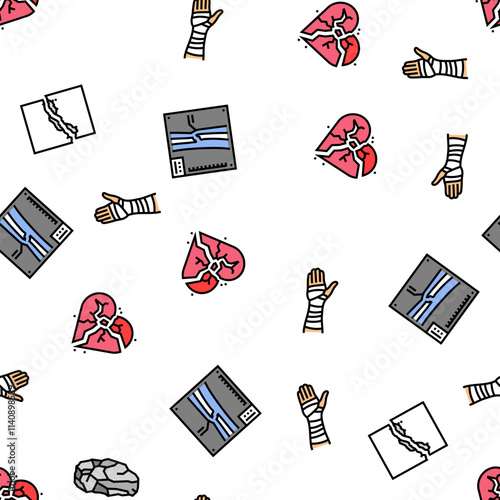 fracture bone break injury vector seamless pattern thin line illustration