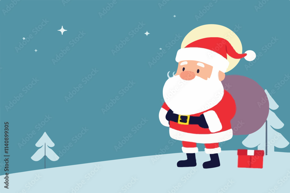 Santa Claus on a Snowy Hill with a Full Moon Background Santa Claus on a Snowy Hill with a Full Moon Background
