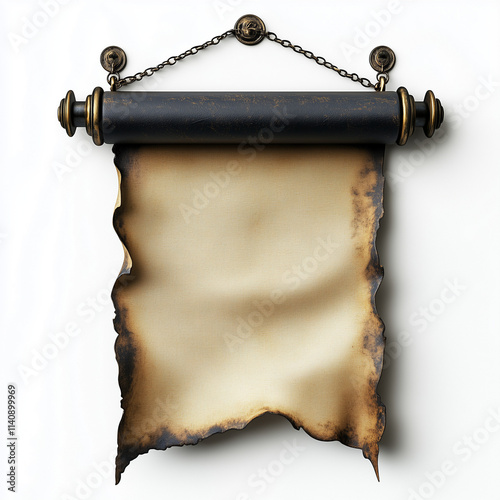 A white scroll with a rope hanging from it