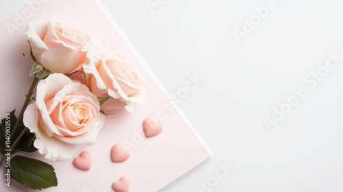 Pink Roses and Hearts on Pastel Background for Valentine's Day