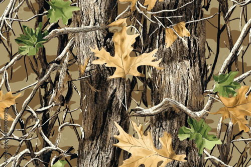 Vector camouflage pattern. Hunting seamless pattern. Tree hunting camouflage texture background.