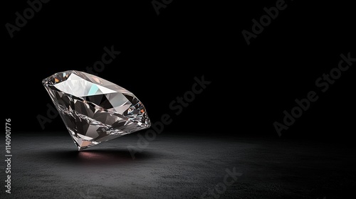 A large, perfectly cut diamond in spectacular clarity and brilliance, reflecting shimmering light against a dark minimalistic background, emphasizing its elegance.