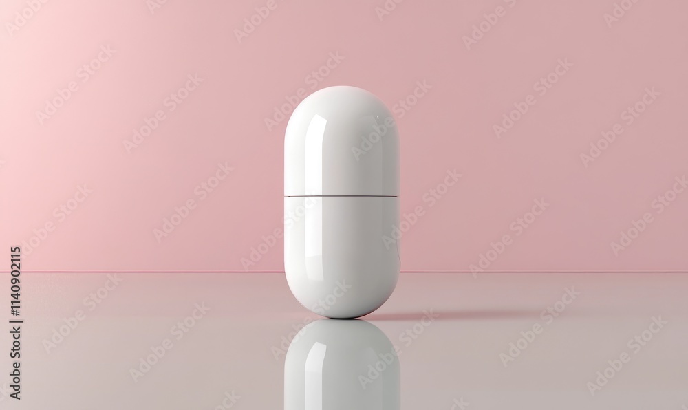 A white pill is sitting on a table A white pill is sitting on a table