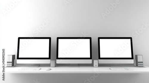 Triple Screen Setup: Modern Minimalist Workspace photo