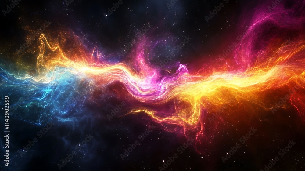 Naklejka premium Cosmic Nebula Swirling Vibrant Colors Across Space