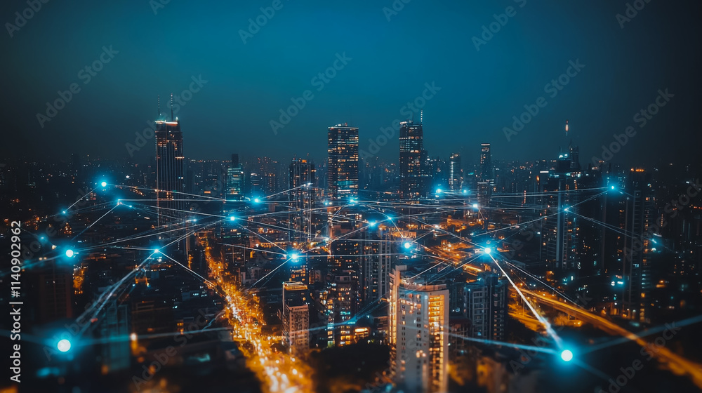 Smart digital city with connection cyber security network reciprocity over the cityscape . future smart wireless digital city and social media networking systems that connects people within the city Smart digital city with connection cyber security network reciprocity over the cityscape . future smart wireless digital city and social media networking systems that connects people within the city