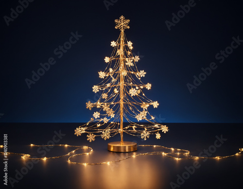 Elegant Minimalist Christmas Tree with String Lights on Dark Background