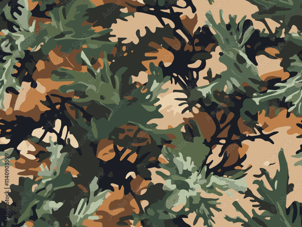 Woodland camouflage seamless pattern design. Hunting camouflage pattern. Vector camouflage