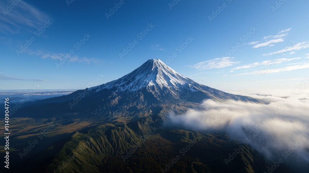 Fototapeta premium A mountain with a cloud of mist rising from it