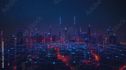 Wallpaper Mural Smart digital city with connection cyber security network reciprocity over the cityscape . future smart wireless digital city and social media networking systems that connects people within the city Torontodigital.ca