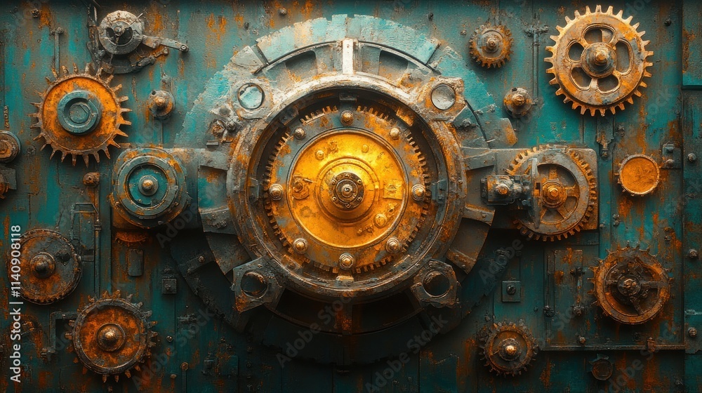Rusty, intricate steampunk gears, metallic art. Rusty, intricate steampunk gears, metallic art.