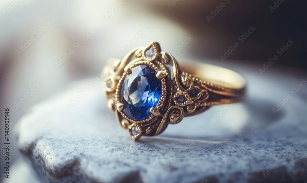 A gold and blue ring with a blue stone in the center A gold and blue ring with a blue stone in the center
