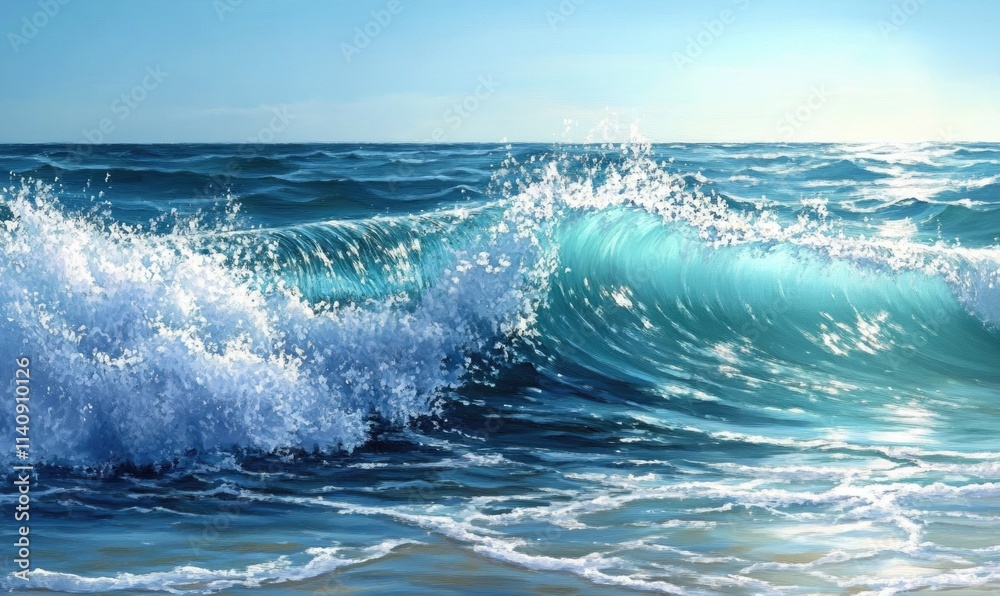 Fototapeta premium A painting of a wave in the ocean