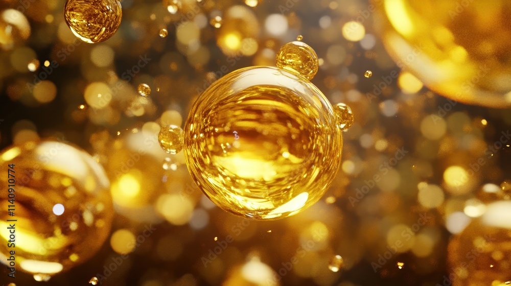 A freeze-motion shot capturing the dynamic splash of oil against a rich golden background, creating an abstract and luxurious liquid drop in mid-air. A freeze-motion shot capturing the dynamic splash of oil against a rich golden background, creating an abstract and luxurious liquid drop in mid-air.
