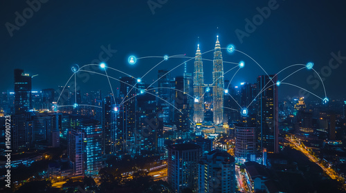 Wallpaper Mural Smart digital city with connection cyber security network reciprocity over the cityscape . future smart wireless digital city and social media networking systems that connects people within the city Torontodigital.ca