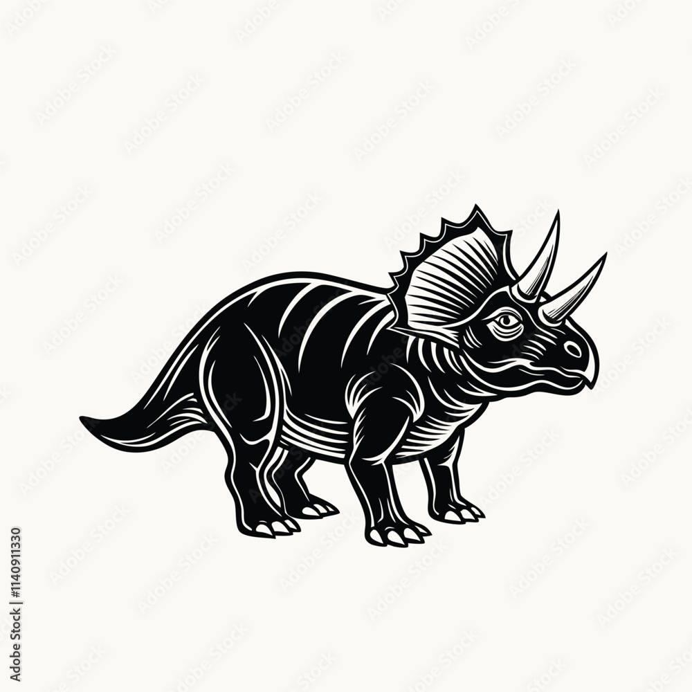 Fototapeta premium Sketch dinosaur triceratops vector illustration. Natural prehistoric extinct animal of the Jurassic period. Vector illustration