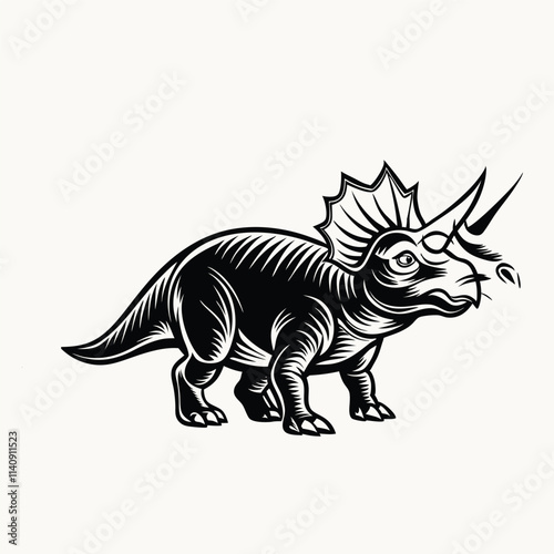 Triceratops dinosaur vector illustration in cartoon style. Black silhouette Vector illustration