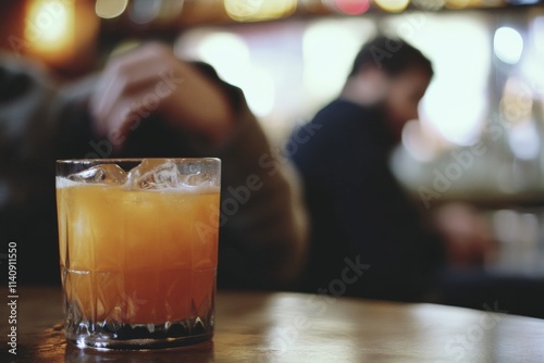 This vibrant cocktail in an old-fashioned glass showcases an enticing blend of colors, inviting viewers to indulge in its refreshing presentation and lively atmosphere. photo