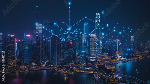 Wallpaper Mural Smart digital city with connection cyber security network reciprocity over the cityscape . future smart wireless digital city and social media networking systems that connects people within the city Torontodigital.ca