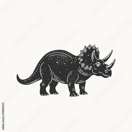 Triceratops dinosaur vector illustration in cartoon style. Black silhouette Vector illustration