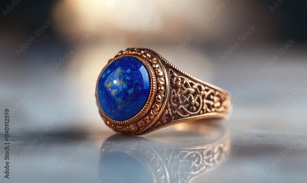 Naklejka premium A blue stone ring with gold accents