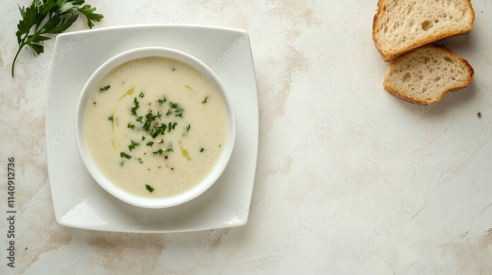 Soups in white plates, borscht, kharcho, rassolnik on a white background Soups in white plates, borscht, kharcho, rassolnik on a white background