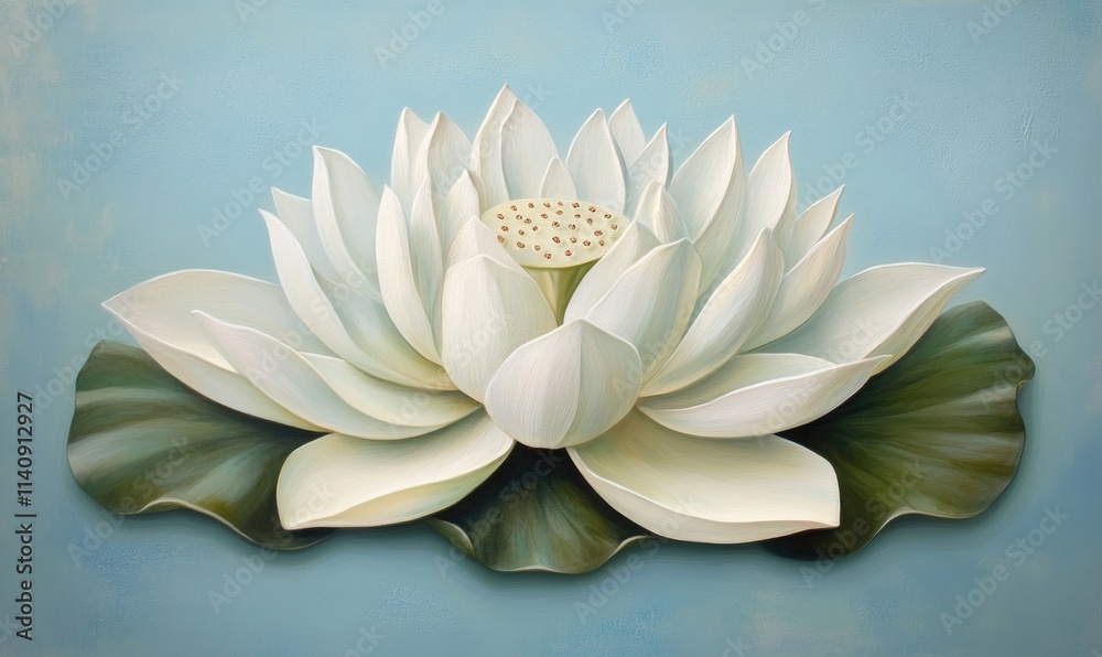 A white flower with green leaves A white flower with green leaves