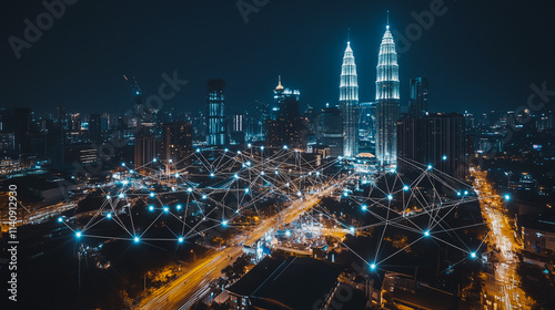 Wallpaper Mural Smart digital city with connection cyber security network reciprocity over the cityscape . future smart wireless digital city and social media networking systems that connects people within the city Torontodigital.ca