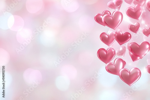 Pink Floating Hearts on Soft Blurred Background. Romantic and Dreamy Design With Bokeh Light Effect. Symbol of Love, Affection, and Valentine’s Day. Delicate and Elegant Decoration. AI generated
