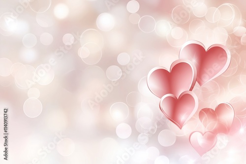 Red and Pink Hearts on Soft Bokeh Background. Romantic and Dreamy Design for Love and Valentine’s Day. Gentle and Elegant Floating Shapes With Soft Glow. Symbol of Affection. AI generated
