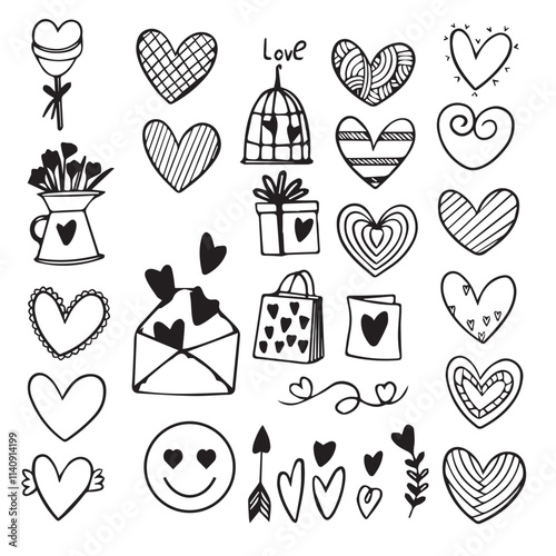 Print Valentine's day sticker, set of pictures, illustrations, stickers for notebooks, drawing for copying, background for postcards, design element,  large set of doodles, a Valentine's day sticker,
