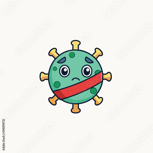 Vector Illustration of Red Virus Character with cute face, simple hands and leg line art on Isolated Background. Vector illustration