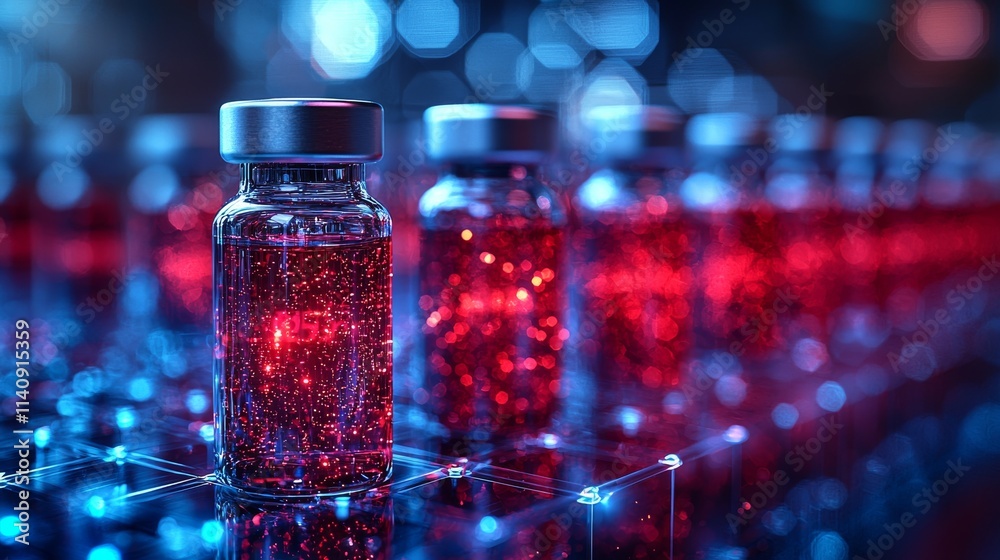 An image of glass vials alongside a syringe, illustrating the process of vaccine development and pharmaceutical advancements in a lab. An image of glass vials alongside a syringe, illustrating the process of vaccine development and pharmaceutical advancements in a lab.