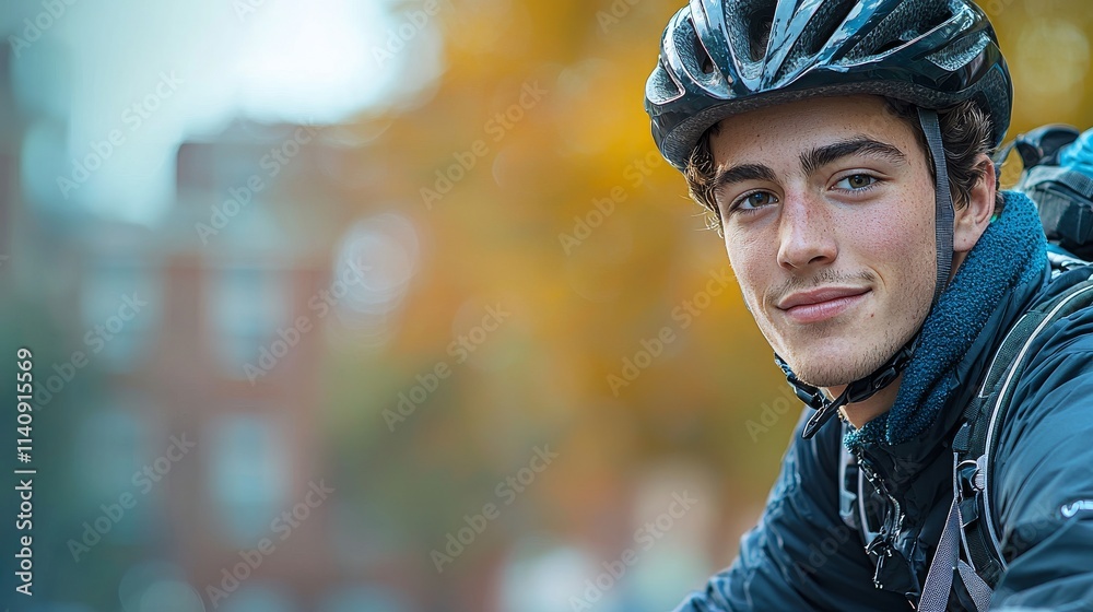 A cyclist rides along a tree-lined path surrounded by buildings in a peaceful outdoor environment. A cyclist rides along a tree-lined path surrounded by buildings in a peaceful outdoor environment.