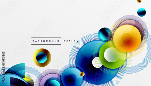 Sleek vector design with overlapping circles in vibrant colors and smooth gradients. Dynamic composition with depth, symmetry, and minimalistic elegance on a light background