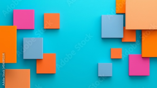 Vibrant blue and orange geometric shapes forming a lively background pattern.