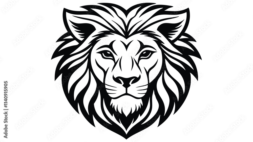 Fototapeta premium Lion Face line art Vector Illustration Black