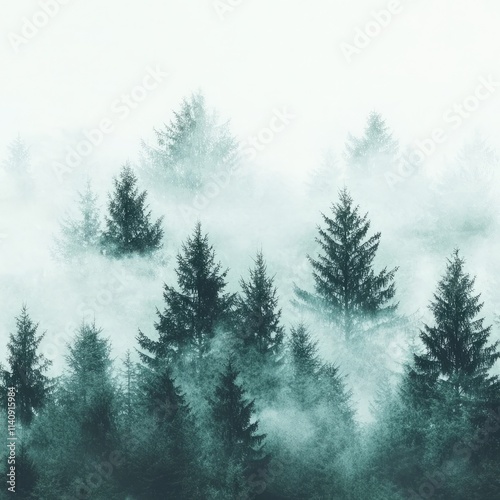 Wallpaper Mural Misty forest landscape with evergreen trees in a serene atmosphere. Torontodigital.ca