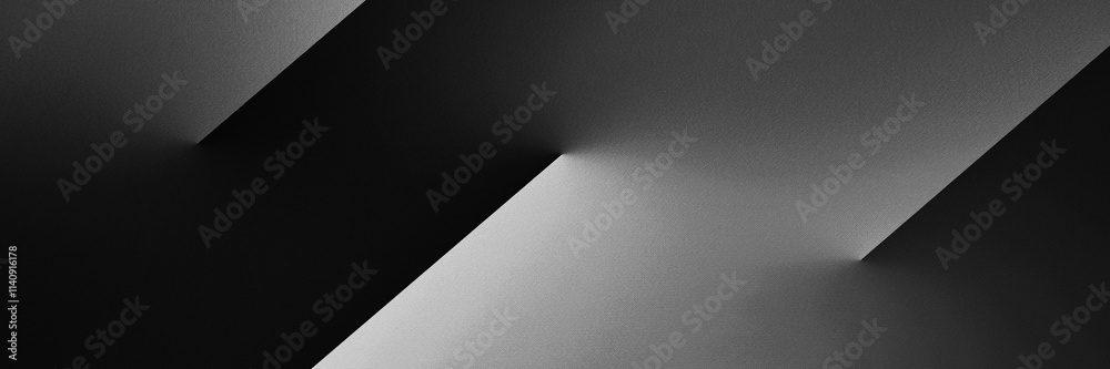 Black white dark gray silver modern abstract background. Geometric shape. Line stripe corner 3d shadow. Gradient. Metal metallic. Brushed matte. Business technology. Wide banner. Panoramic. Minimal.