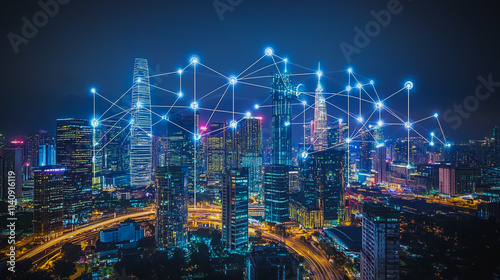 Wallpaper Mural Smart digital city with connection cyber security network reciprocity over the cityscape . future smart wireless digital city and social media networking systems that connects people within the city Torontodigital.ca